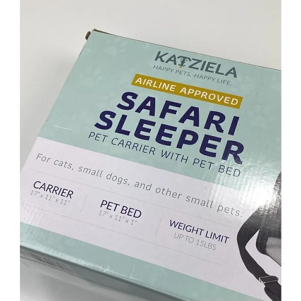 Katziela Safari Sleeper Pet Carrier w/ Pet Bed Small Pets Black Airline Approved